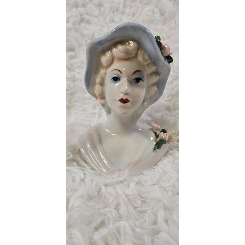 Vintage porcelain lady head vase or planter